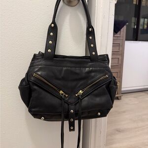 Botkier Black Leather Studded Shoulder Bag with Gold Hardware